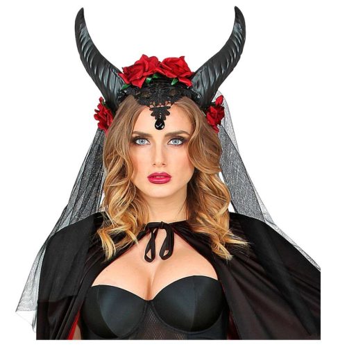  NAGLAVNI TRAK, tančica z ROGOVI, dragulj, TIARA, noč čarovnic, DEMONSKI ROGOVI