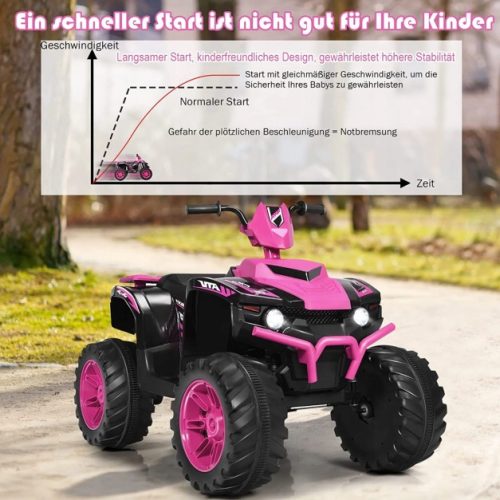 Roza Električni štirikolesnik Costway TY327798DE-PI za otroke s 12V baterijo, LED lučkami in Bluetooth povezavo