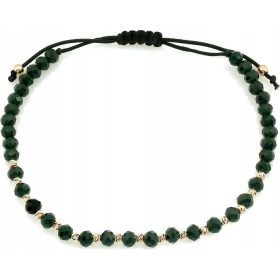   Zlata zapestnica s 585 zlatimi in temno zelenimi kroglicami na črni vrvici 14kt