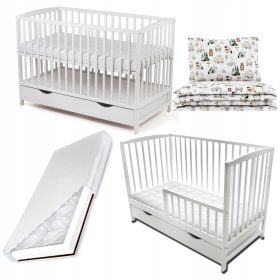   Lesena otroška postelja Krzyś 60 x 120 cm bela + komplet dodatkov