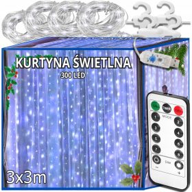   SVETLOBNA ZAVESA 300 LED HLADNA 3x3m USB GIRLANDA BOŽIČNO JELKO DALJ