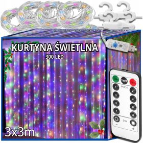   BOŽIČNA SVETLOBNA KURTINA Z 300 LED LUČKAMI V 3x3 USB BARVAH IN PILOTOM ZA JELKO