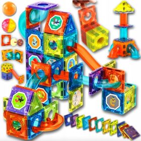   Magnetni gradbeni bloki za otroke - Interaktivna 3D izobraževalna svetleča žogasta steza s 68 elementi