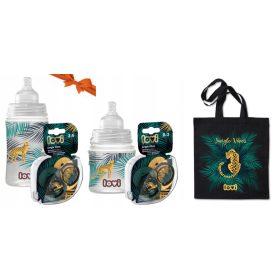   LOVI darilni set JUNGLE VIBES steklenička 120 ml + 240 ml + duda 0-3M 3-6M
