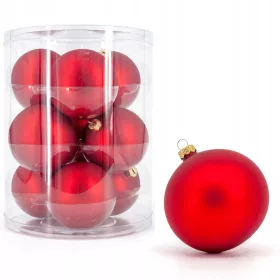 Jednobarvne steklene božične kroglice 8 cm, mat rdeče