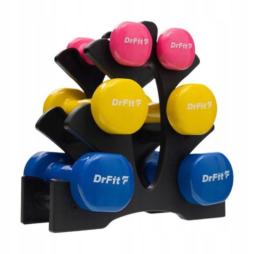 DrFit Slovenija - Set 6 gumiranih uteži s stojalom za fitness, pilates in kardio vadbo