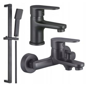   Stilna armatura za kopalnico Kuchinox PANA v črni barvi - enoročna pipa za umivalnik in tuš set