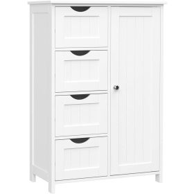   BELA STOJEČA KOPALNIŠKA OMARA ZA SHRANJEVANJE | Ta bela stoječa kopalniška omara iz MDF materiala je funkcionalna in estetska, idealna za vašo kopalnico, predsobo ali spalnico. Z štirimi prostornimi p