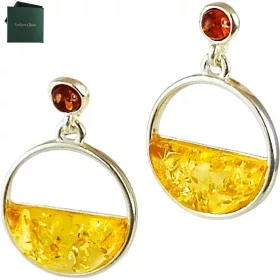    SREBRNI UHANI z JANTARJEM, okroglim čepkom iz Baltskega morja, VISEČI Srebrno DARILO
