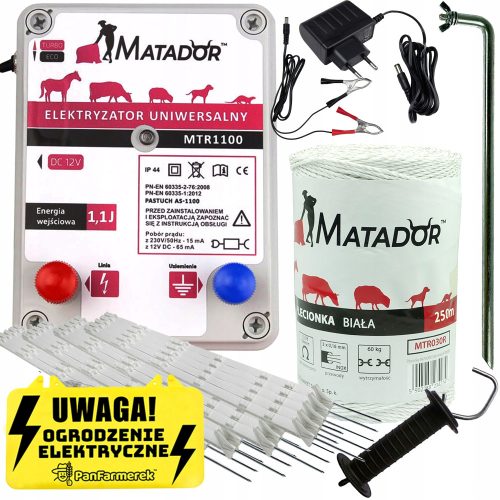 Električni pastirski set za govedo Matador z palikami in plecionko - kompletni set B2