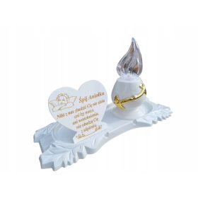   Podstavno svetilo - spominska sveča s tablico iz AGLOMARMUR + LED lučko, TEŽKA, sveti 1000 ur