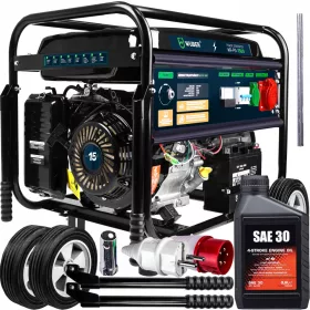   Agregat prądotwórczy WUBER 7500W Trifazni Bencin OHV | Stabilizator napięcia AVR | Silnik 4-suwowy 15 KM | Miedziana prądnica | OLEJ SILNIKOWY