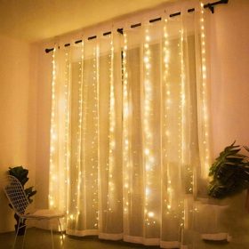   TOPLO SVETLOBNA ZAVESA 3x3 USB 300 LED DALJINSKI UPRAVLJALNIK GIRLANDA BOŽIČNE JELKE