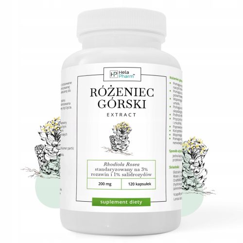 Ekstrakt Róžeńca Górskiego (Rhodiola Rosea) 200mg, 120 kapsul, VEGE, Hela Pharm®