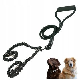    DVOJNI PASJI POVODEC Z AMORTIZERJEM Povodec za dva psa ČRN XL 180cm