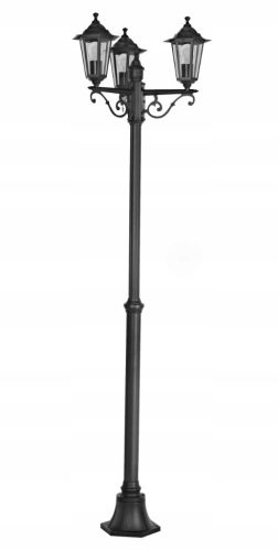 Dekorativna zunanja svetilka Eglo LATERNA 4, črna aluminijasta laterna s 3 svetlobnimi glavami, idealna za osvetlitev zunanjih prostorov. Ta velika stojna svetilka meri 192 cm in je odporna na vremens