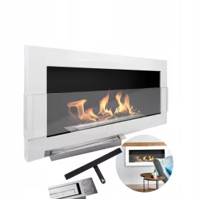 Biokamin BioLux 900x400 beli sijaj z visečim steklom