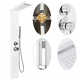   Tuš panel s kaskadno deževno prho in hidromasažo, 130x47cm, bela