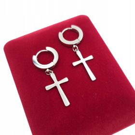   Moški srebrni uhani s križem iz kirurškega nerjavečega jekla