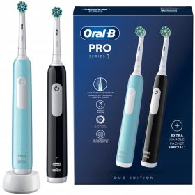    Modra in črna električna zobna ščetka Oral-B Pro serije 1, dizajn Braun