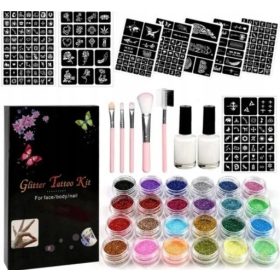 VELIK KOMPLET ZA TETOVIRANJE S ŠABLONAMI IN BLEŠČICAMI