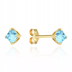  Kvadratni zlati uhani s topazom, GRATIS GRAVIRANJE