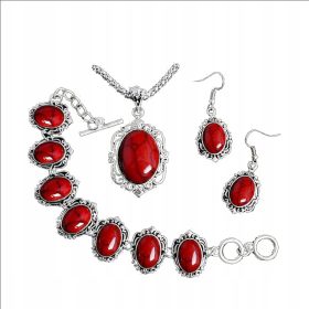 Elegantni retro komplet nakita v rdeči barvi