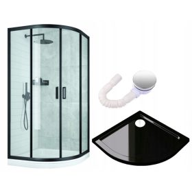   Luksuzna tuš kabina Armazi Midas KORFU s črnimi dvojnimi vrati, drsnimi dimenzij 90 x 90 cm in elegantno polkrožno tuš kadjo Reihe Coda dimenzij 80 x 80 cm za popolno doživetje tuširanja. Kabina vklju