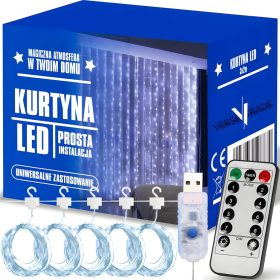   SVETLOBNA ZAVESA 200 LED HLADNA 3x2m USB GIRLANDA ZA BOŽIČNO DREVO S DALJINSKIM UPRAVLJALNIKOM