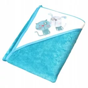   Okryv za brisače s kapuco MAČKA in PES modre barve 100x100 cm