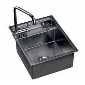   DOMINGO elegantno korito iz črnega jekla z zložljivo grafitno pipo, dimenzij 40x50 cm SET