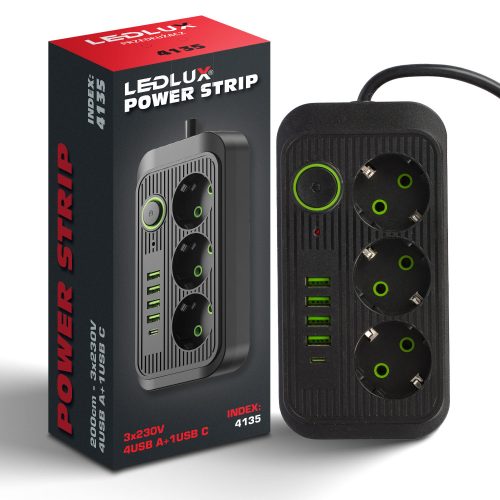 Podaljšek z več vtičnicami in USB vrati