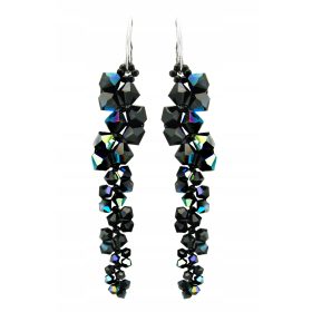    ARSYLION dolgi črni opalescentni uhani s kristali Jet AB 925
