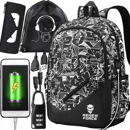 Razsvetljeni šolski nahrbtnik LUMINOUS, prostorni 35 l, večpredanski, nepremočljiv, 3-v-1 XL SET