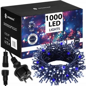   Lampice za zunanje božično drevo 1000 LED hladno bela + utripanje modra