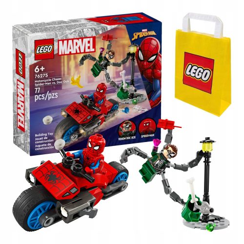 LEGO Super Heroes 76275 Motorno zasledovanje: Spider-Man proti Doc Ocku + Rumena papirnata vrečka LEGO 6315786 24x8x18 cm