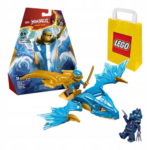 LEGO NINJAGO Nya in zmajeva napadalna akcija 71802 + LEGO papirnata vrečka 6315786 rumena 24x8x18 cm