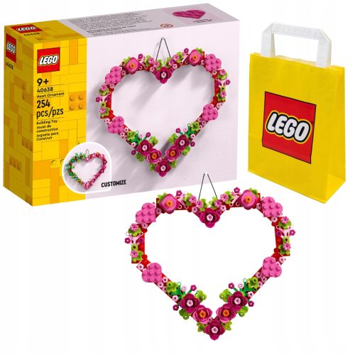 LEGO Srčna okrasna figura 40638 + rumena LEGO papirnata vrečka 6315786 24x8x18 cm