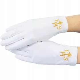 ROKAVIČKE ZA OBHAJILO Z ZLATIM VEZENJEM IHS