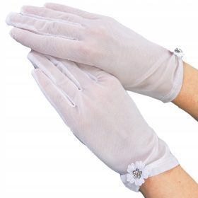 Elastične mrežaste bela komunijne rokavice za deklice