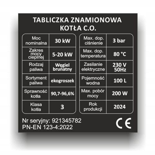 PEČNA TABLICA ZA KOTLE ZA CENTRALNO OGREVANJE