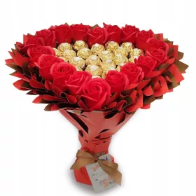   Sweetheart Bouquet with Ferrero Rocher and 18 Roses Gift for 18th Birthday