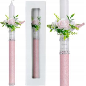   Krstna sveča za prvo sveto obhajilo s personalizacijo in okrašenim kapalnim pokrovčkom