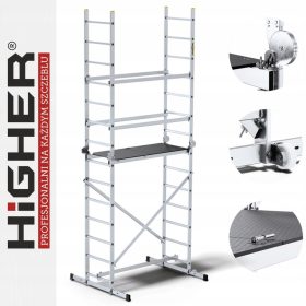   Višji mobilni oder HIGHER MultiTec2®️ 4,00m - Aluminijast zgibni lestveni oder z 4v1 funkcionalnostjo za različna dela. Največja delovna višina 4,00m, podest dimenzij 1,52m x 0,55m, obremenitev do 150