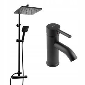   Yoka Home Elegant Black Shower Set with Freestanding Sink Faucet