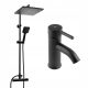 Yoka Home Elegant Black Shower Set with Freestanding Sink Faucet