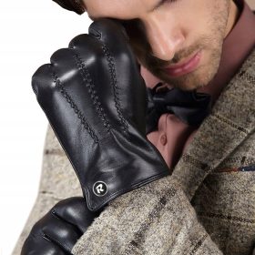   Rokavice za moške na dotik, izolirano telečje usnje, medvedek, velikost L