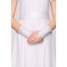 Rokavice za prvo obhajilo s cvetlico in okrasom iz kristalov