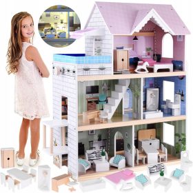   Domačija za punčke z bazenom, dvigalom, pohištvom in LED lučjo