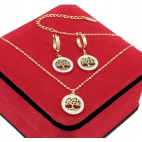   ZLATO NAKITNI KOMPLET DREVO SREČE CIRKON KIRURŠKO JEKLO 316L